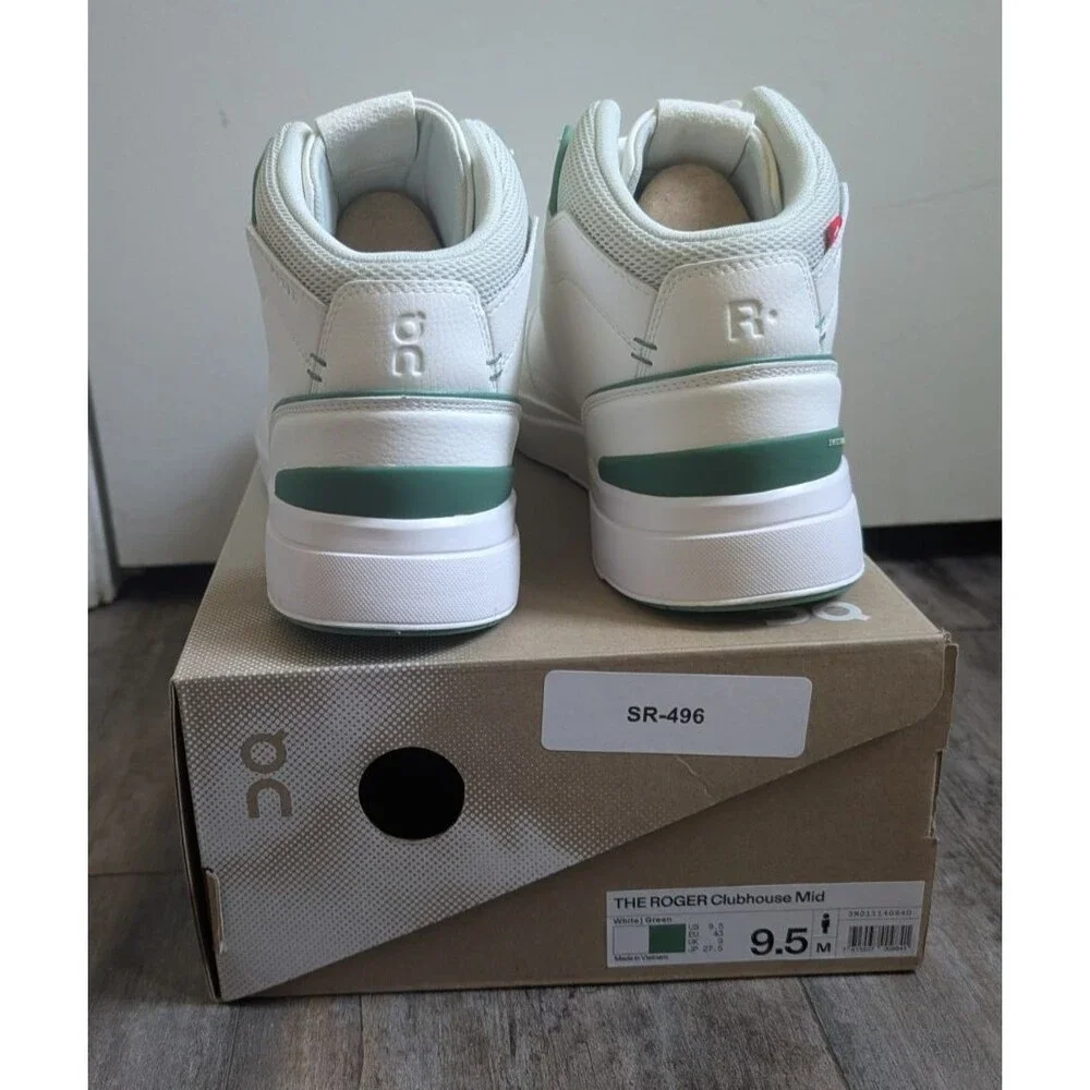 On THE ROGER Clubhouse Mid White Green Sneakers Mens Size 9.5M Women's 11 New - Picture 4 of 5